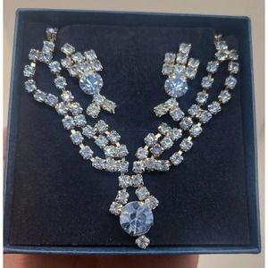 Eleonora Crystal Blue Rhinestone Silver Tone Necklace & Earring Set